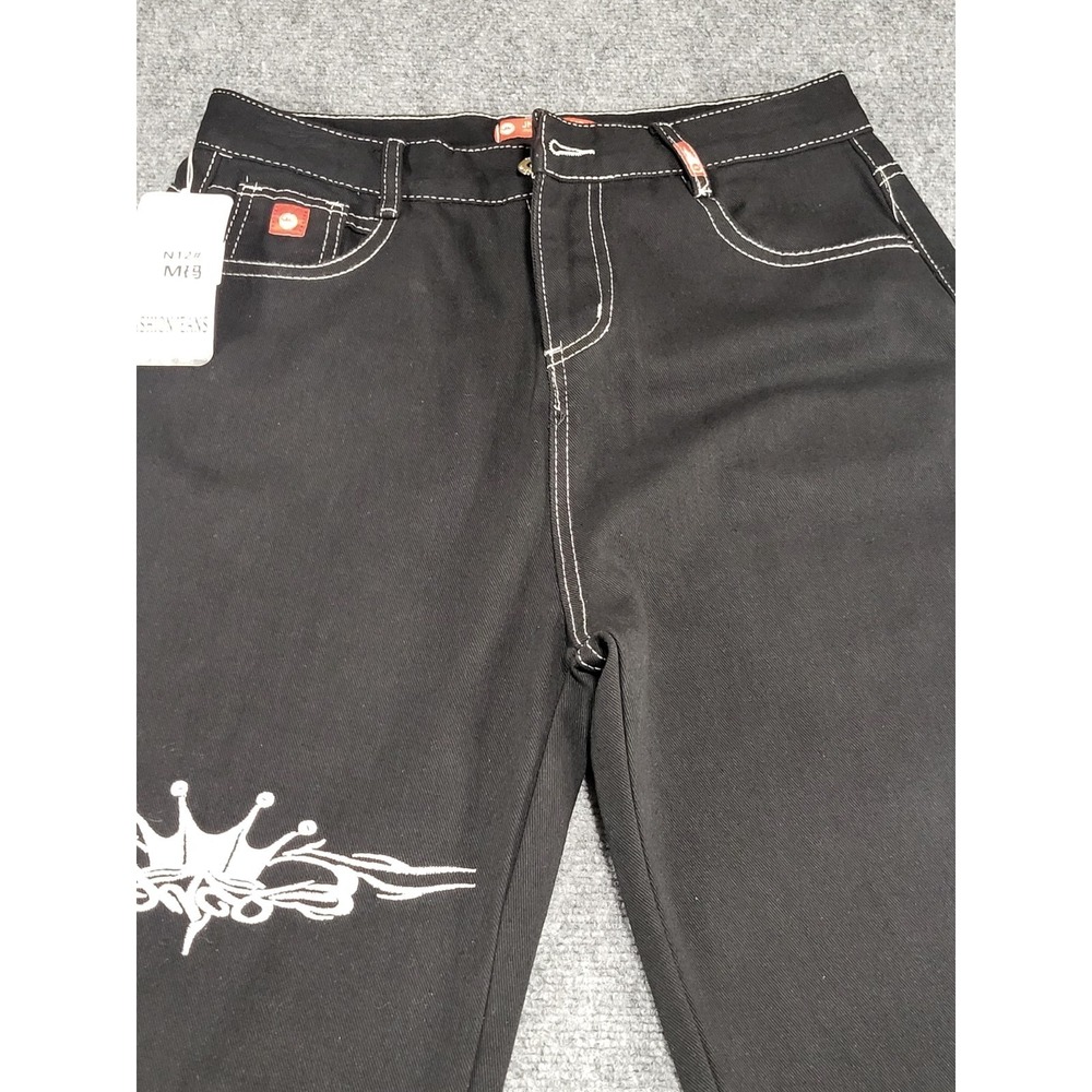 Vintage Y2k Tribal JNCO Jeans Mens Medium Embroidered Tribal Design Black/Silver - Picture 4 of 16